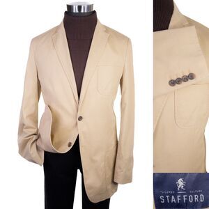 Stafford Sport Coat Blazer 40L Slim Fit 100% Cotton Tan Two Button